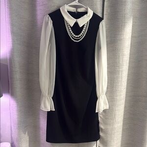 Shelby & Palmer Black and White Sheath Dress with Bishop Sleeves